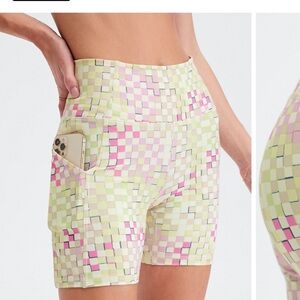 Fabletics Pink and Yellow Checkered Bike Shorts